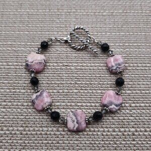 7 Inch Sterling Silver Rhodonite Stone Bracelet B484